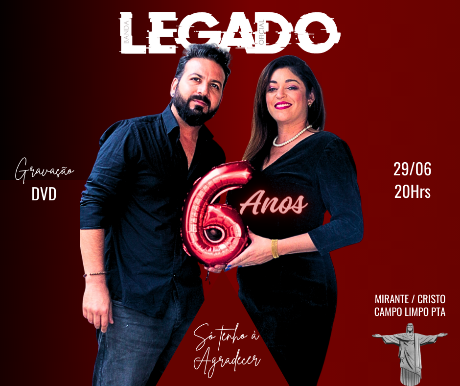 No dia 29 06 estaremos gravando nosso DVD 6 Anos de Banda Legado Oficial no Mirante em Campo Limpo Paulista.
Esperamos por vocês, ingressos pelo whatsapp:
http://api.whatsapp.com/?phone=11989227355&text=

Será uma noite inesquecível, venha fazer parte desse momento com a gente.
Grandes Releituras do melhor da música Brasileira e aquelas autorais que não podem ficar de fora de nosso setlist.
Seguimos com muito amor pela música.